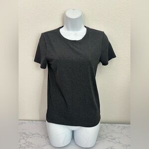 LIZ & SARA Womens XL White Short Sleeve Stretch Knit Gray Top Shirt Pullover​